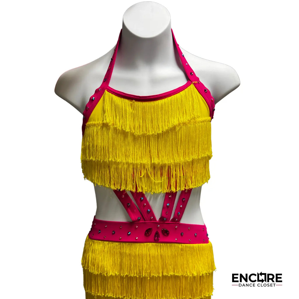 Yellow Fringe Stunner  leotard