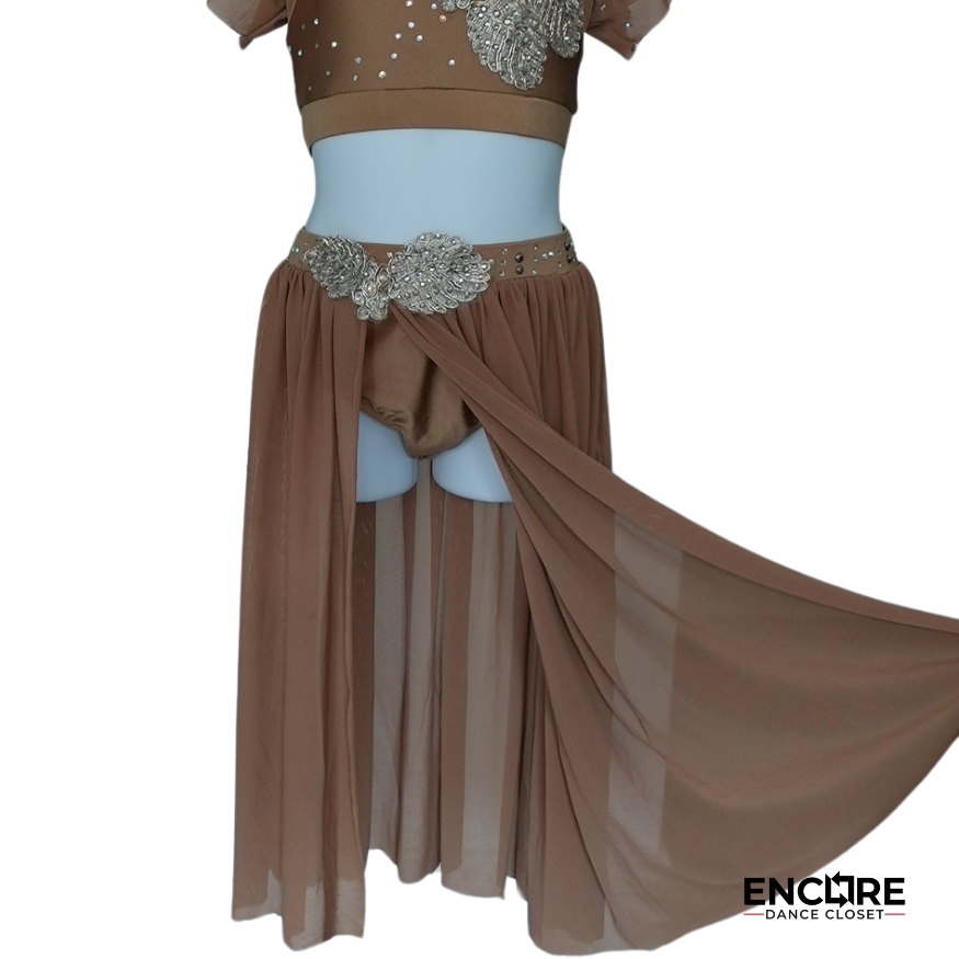 Golden Beige Set & Rhinestone Mesh Skirt - Encore Dance Closet