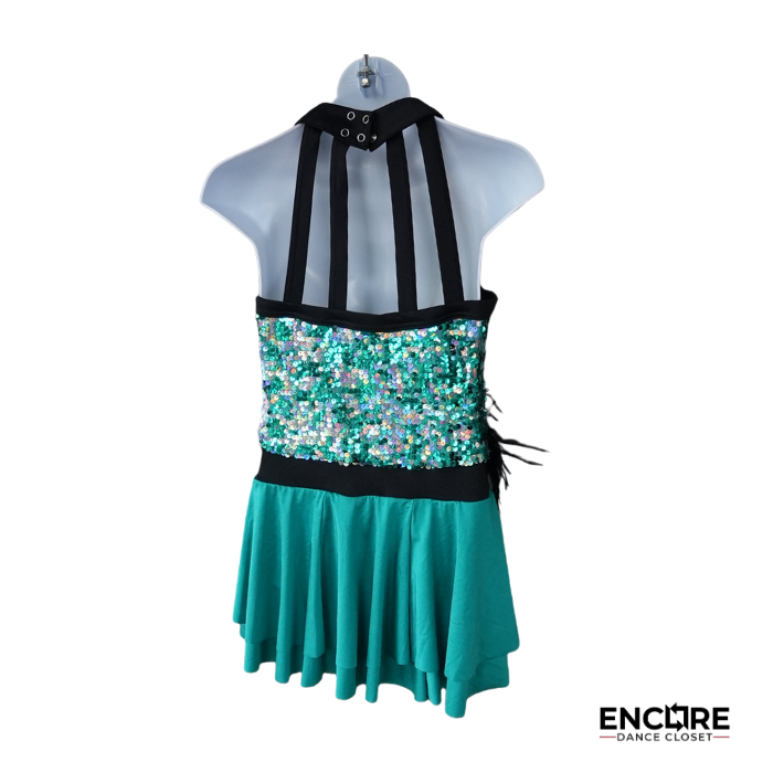 Teal Sequin Halter Jazz Costume with Feather Accent  dress