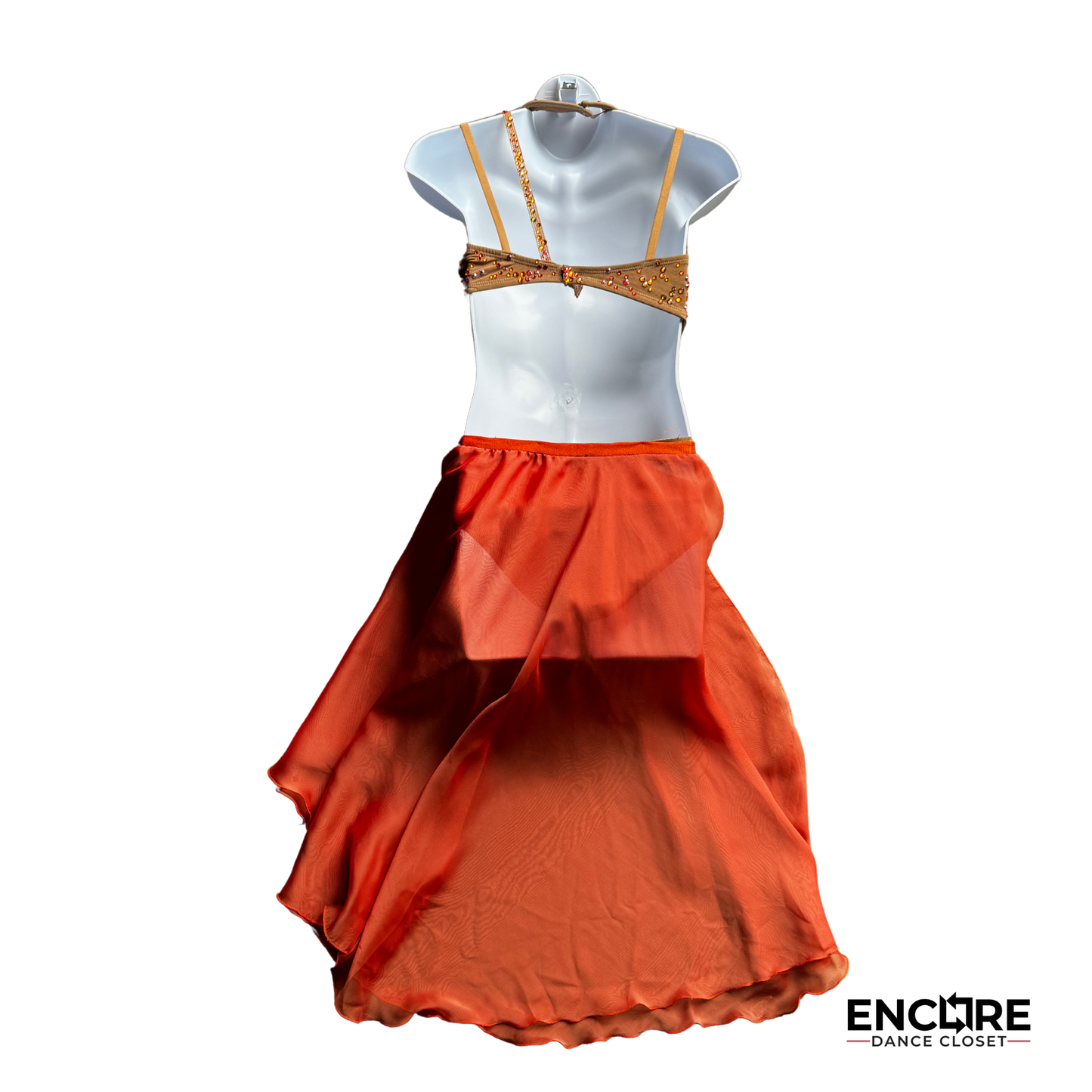 Stunning Burnt Orange Lyrical Two-Piece with Intricate Rhinestone Detailing