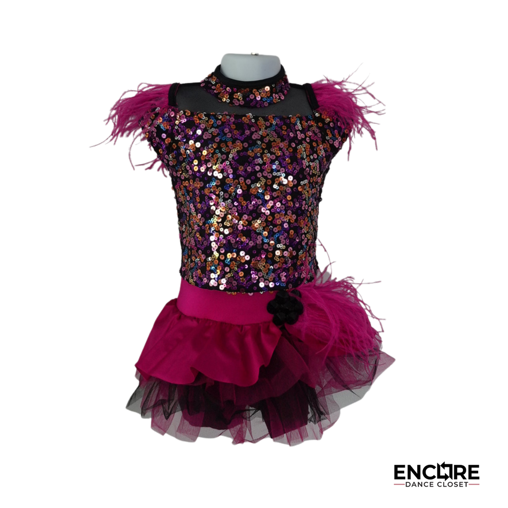 Pink Feather & Sequin Showgirl Costume  biketard