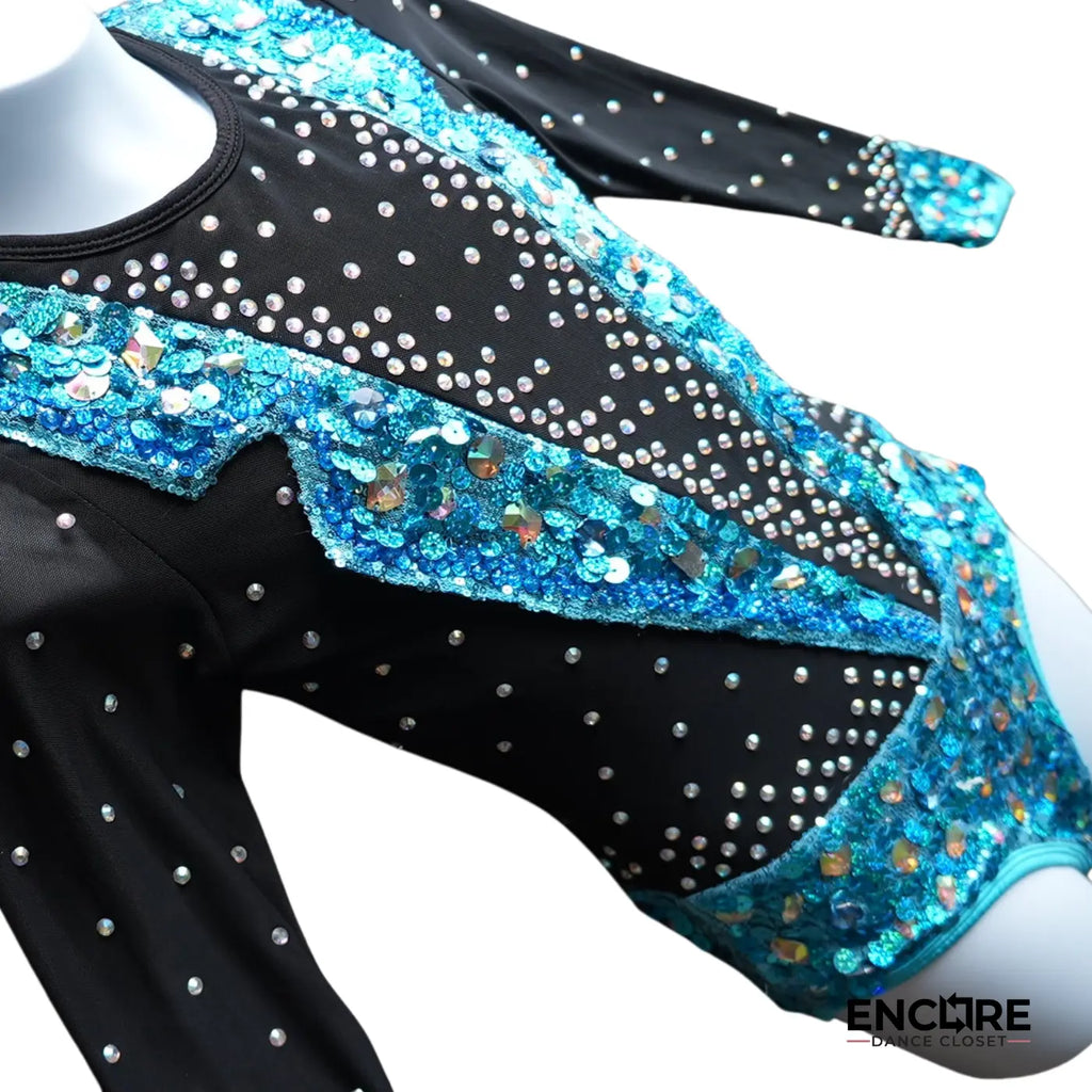 Tuxedo-Inspired Black and Turquoise Leotard  leotard
