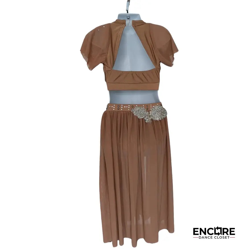 Golden Beige Set & Rhinestone Mesh Skirt  two piece