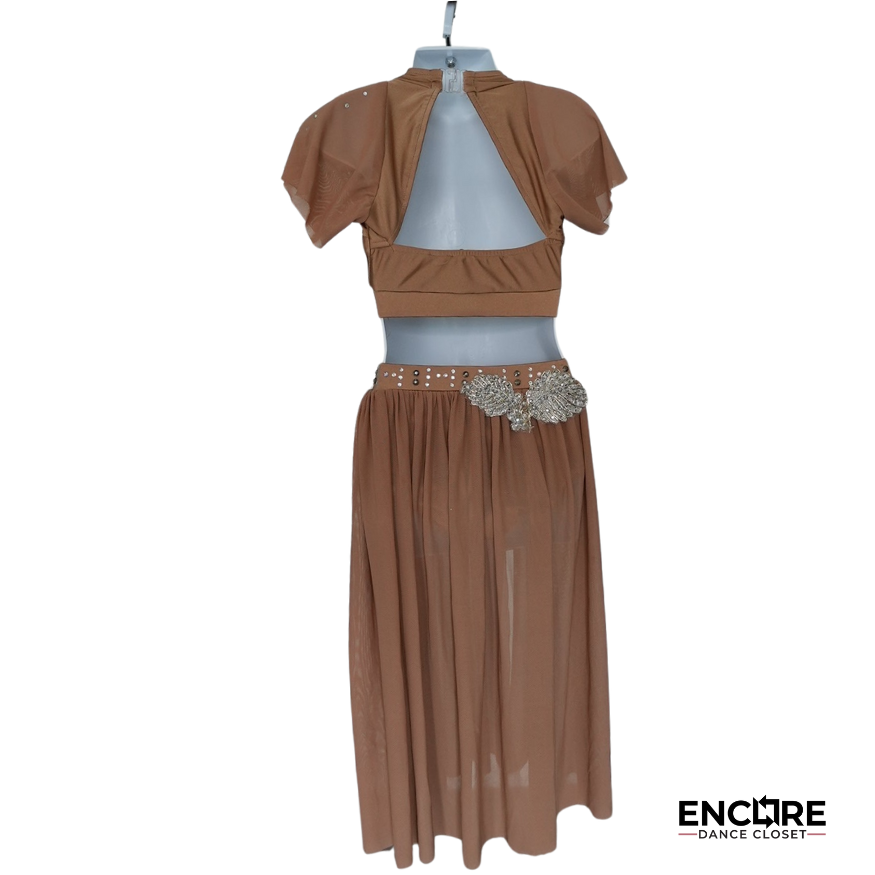 Golden Beige Set & Rhinestone Mesh Skirt - Encore Dance Closet