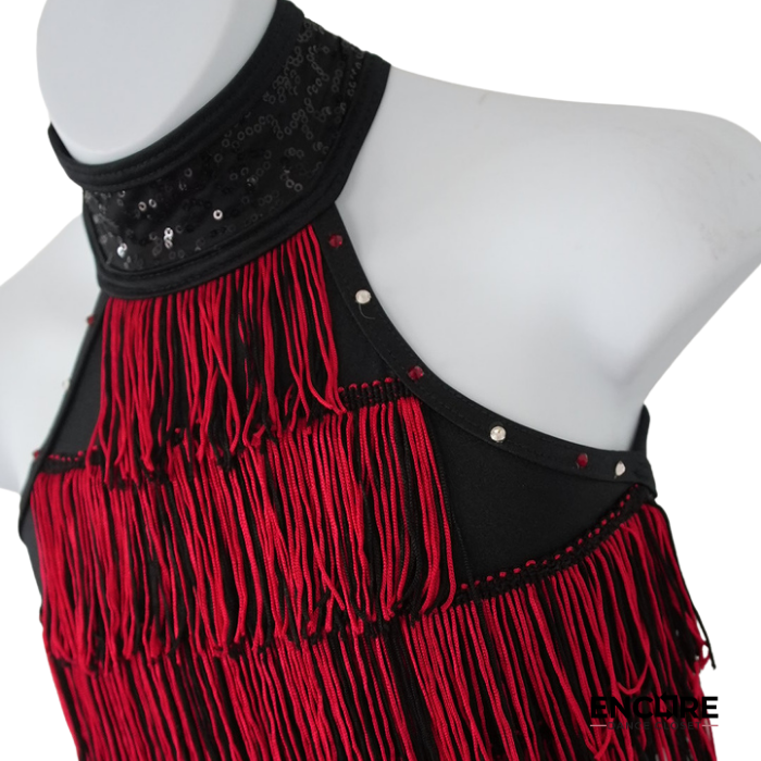 Red Fringe Two-Piece with Black Sequin Detail  two piece