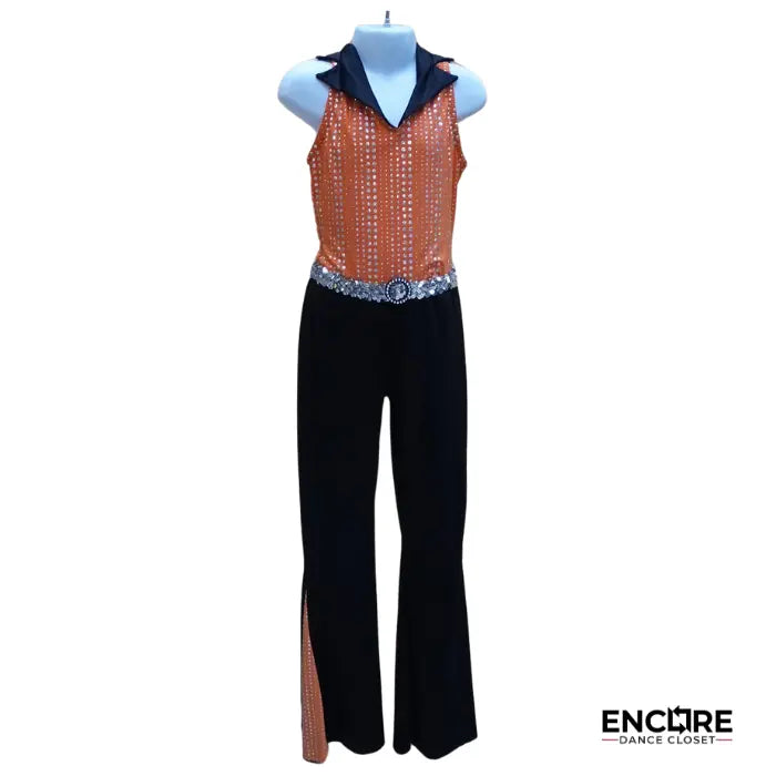 Orange Sequin Leo & Black Pants Set  unitard