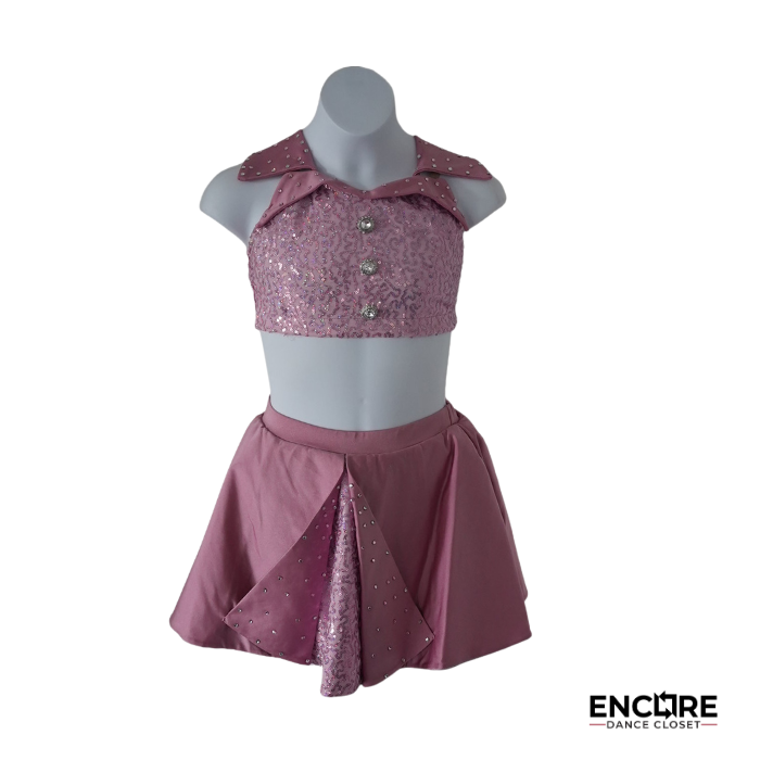 Dusty Pink Two-Piece with Collared Top and Skirt  two piece