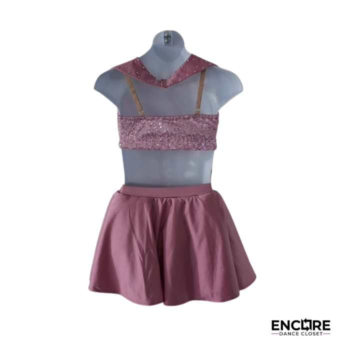 Dusty Pink Two-Piece with Collared Top and Skirt  two piece