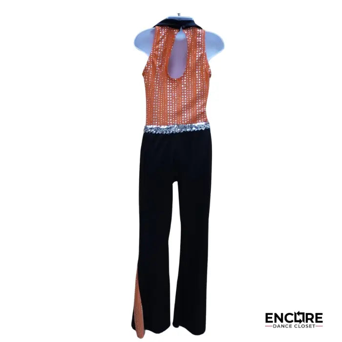 Orange Sequin Leo & Black Pants Set  unitard