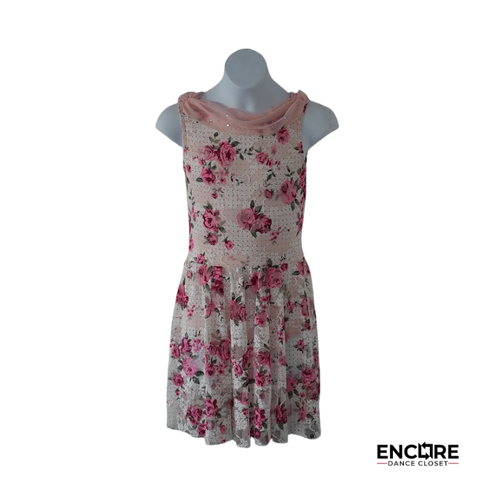 Floral Lace Dress with Soft Pink Mesh Overlay  dress