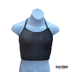 Iridescent Black-Silver Crop Halter Top  top