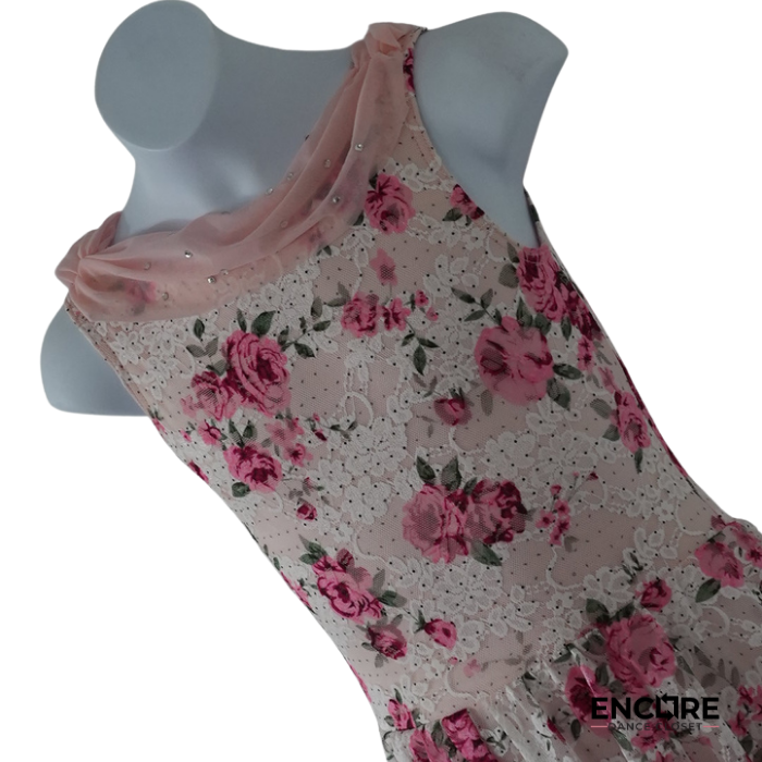 Floral Lace Dress with Soft Pink Mesh Overlay  dress