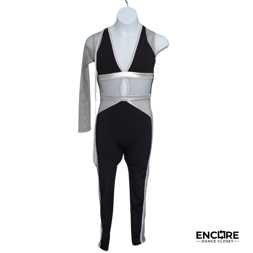 Edgy Black & Silver Mesh Unitard