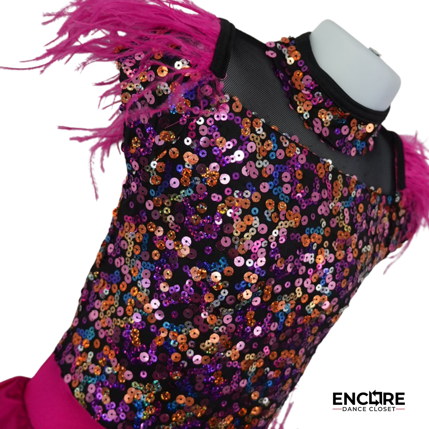 Pink Feather & Sequin Showgirl Costume  biketard