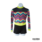 Rainbow Chevron Long Sleeve Dance Biketard with Neon Accents  biketard