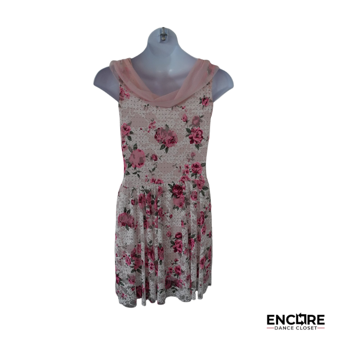 Floral Lace Dress with Soft Pink Mesh Overlay  dress