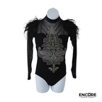 Black Long Sleeve Leotard with Rhinestones and Feather Shoulders  leotard