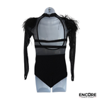 Black Long Sleeve Leotard with Rhinestones and Feather Shoulders  leotard