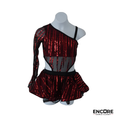 Red Sequin One-Shoulder Two-Piece with Mesh Sleeve  two piece