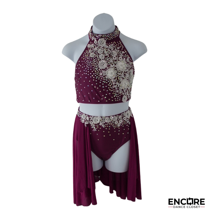 Rhinestone Two-Piece with High Neck and Draped Skirt  two piece