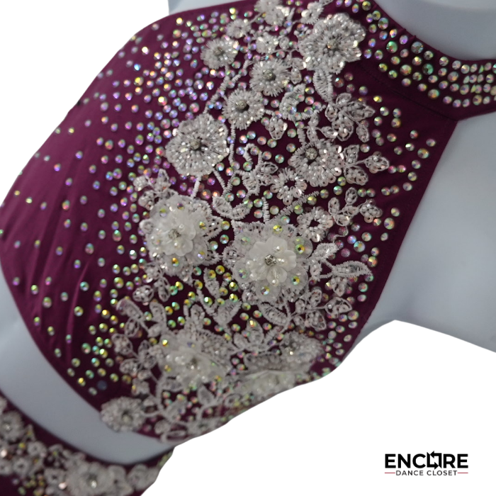 Rhinestone Two-Piece with High Neck and Draped Skirt  two piece