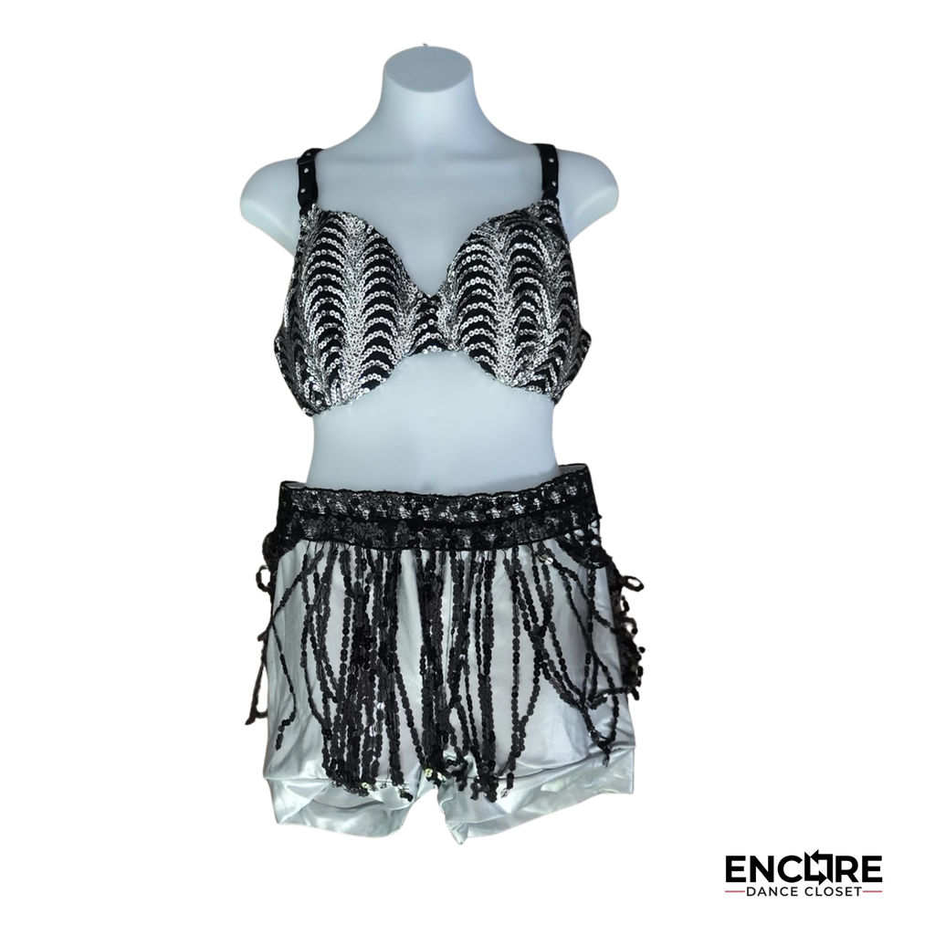 Black & Silver Fringe Sequin Costume  two piece