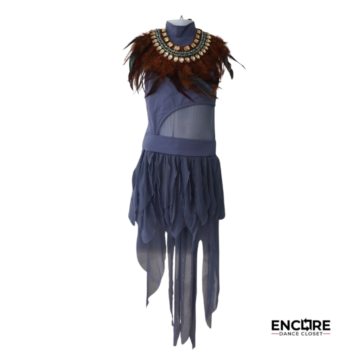 Slate Blue Lyrical Costume with Feathered Collar  leotard