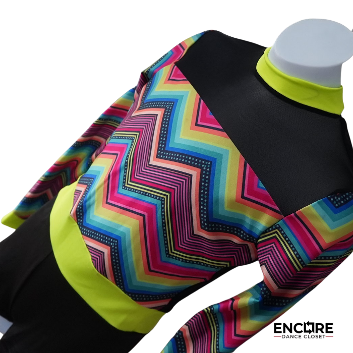 Rainbow Chevron Long Sleeve Dance Biketard with Neon Accents  biketard