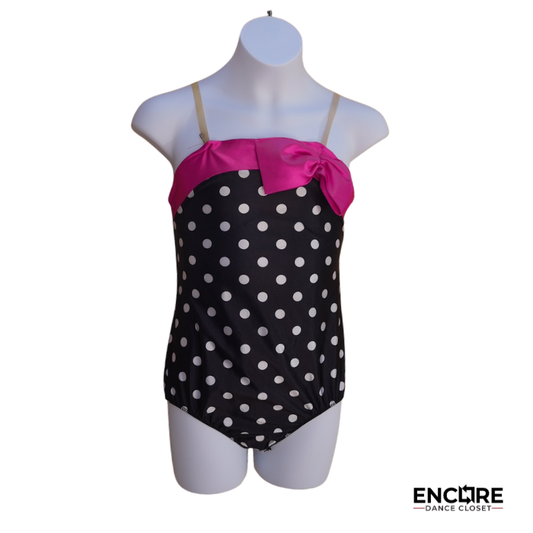 Silky Black Leotard with Polka Dots and Pink Trims