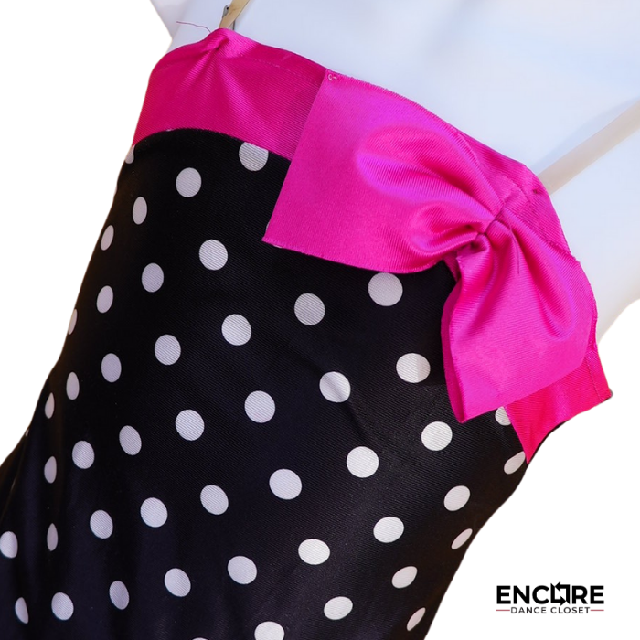 Silky Black Leotard with Polka Dots and Pink Trims