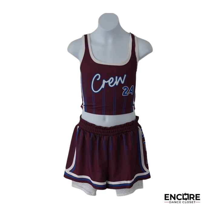 Burgundy Cheer-Style Two-Piece “Crew” Costume  two piece