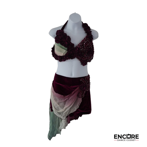 Wine Floral & Ombré Chiffon Dance Costume  two piece