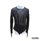 Black Fringe & Studded Mesh Long-Sleeve Leo  leotard