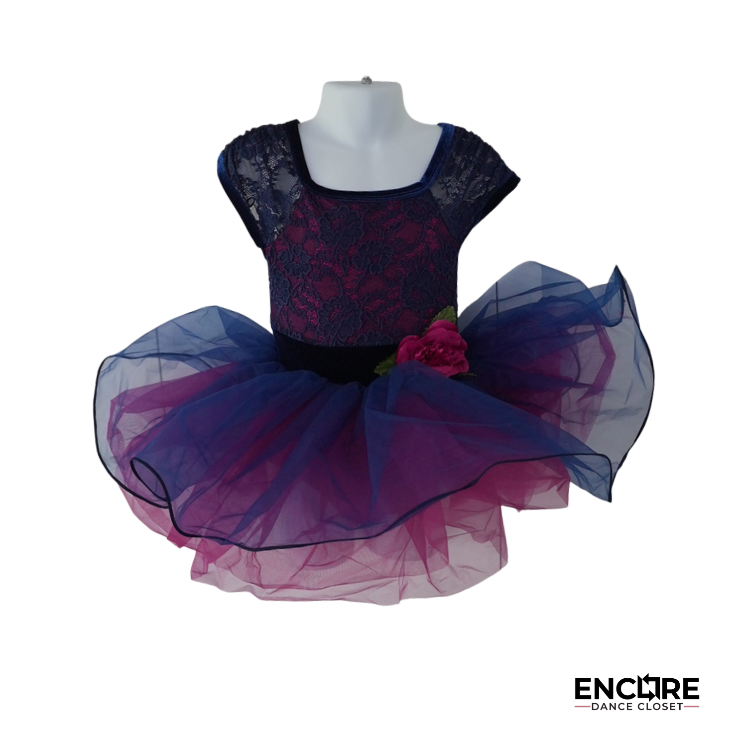 Navy & Magenta Lace Tutu Dress with Floral Detail  dress