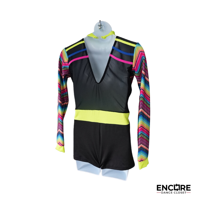 Rainbow Chevron Long Sleeve Dance Biketard with Neon Accents  biketard