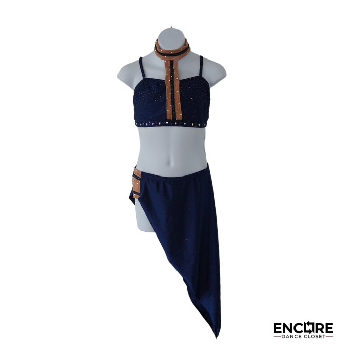 Navy Two-Piece with Asymmetrical Skirt and Choker  two piece