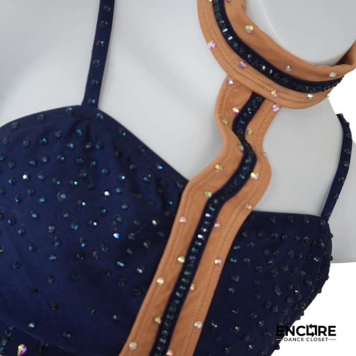 Navy Two-Piece with Asymmetrical Skirt and Choker  two piece