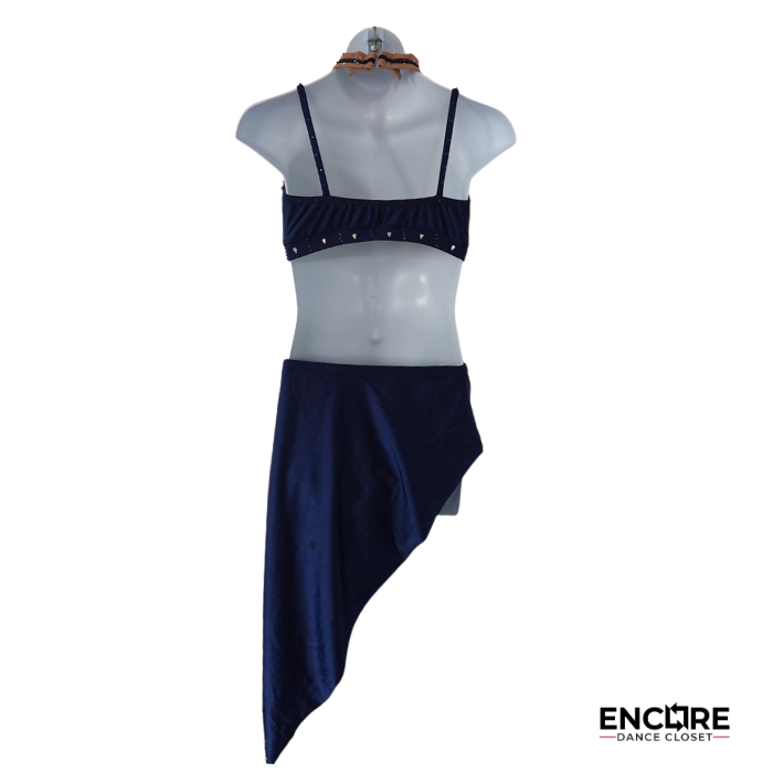 Navy Two-Piece with Asymmetrical Skirt and Choker  two piece