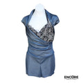 Blue Silk Onesie with Silver Applique  biketard