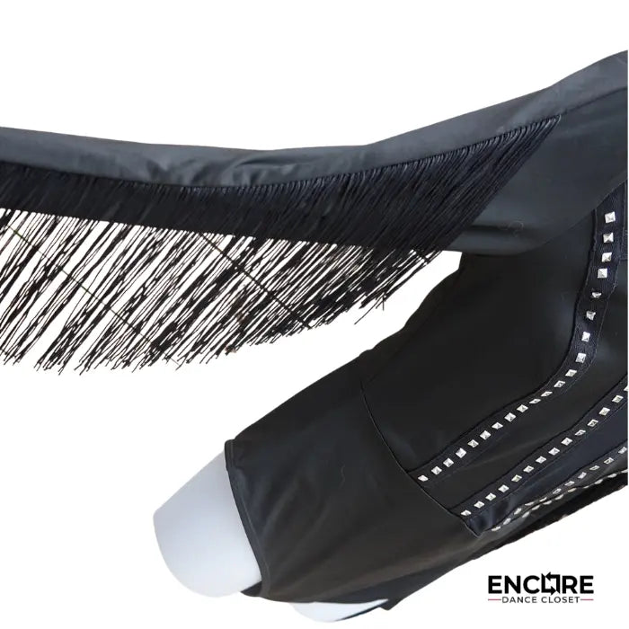 Black Fringe & Studded Mesh Long-Sleeve Leo  leotard