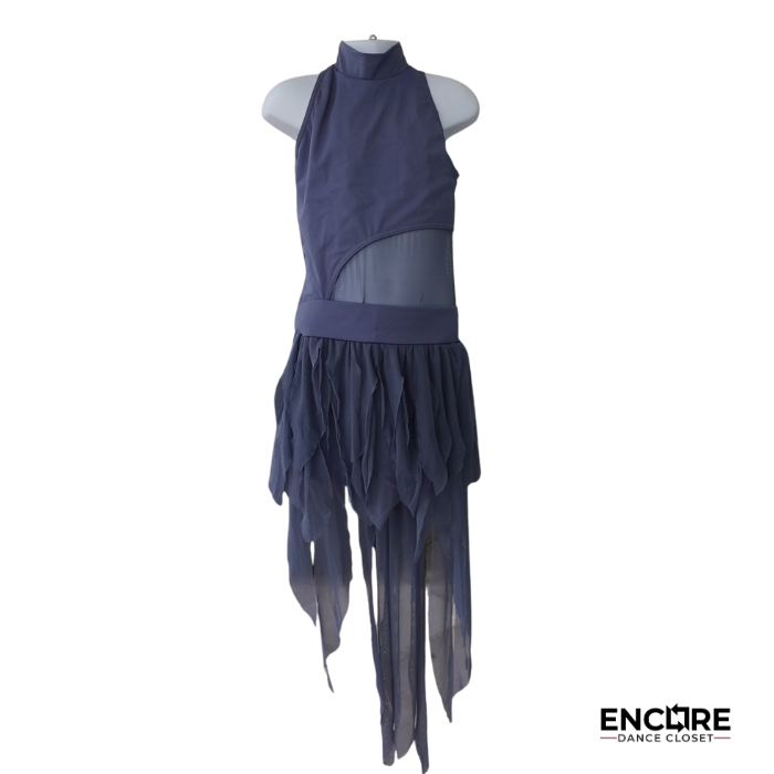 Slate Blue Lyrical Costume with Feathered Collar  leotard