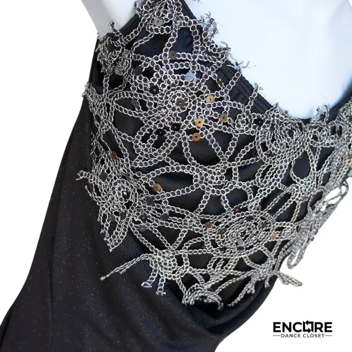 Black Leotard with Sparkling Mesh Overlay  dress