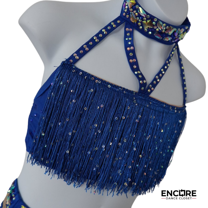 Royal Blue Fringe Two-Piece with Halter Neck  two piece