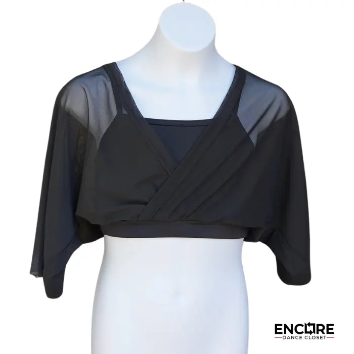 Black Sports Top with Dolman Sleeve Mesh Overlay  top