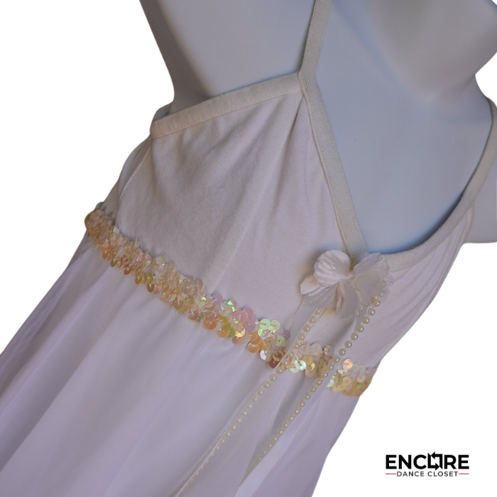 White Cotton Leotard with Flower Detail and Mesh Skirt