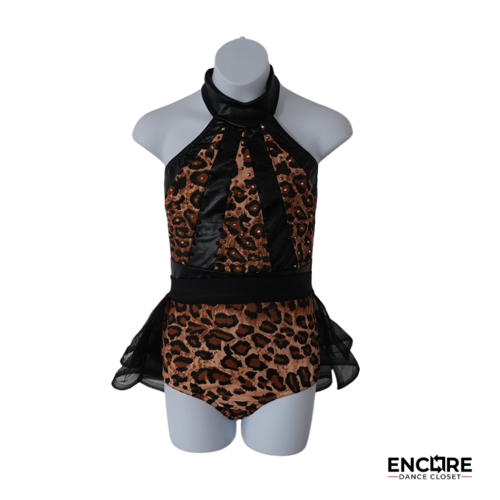 Leopard Print Two-Piece with Tulle Peplum Skirt  leotard