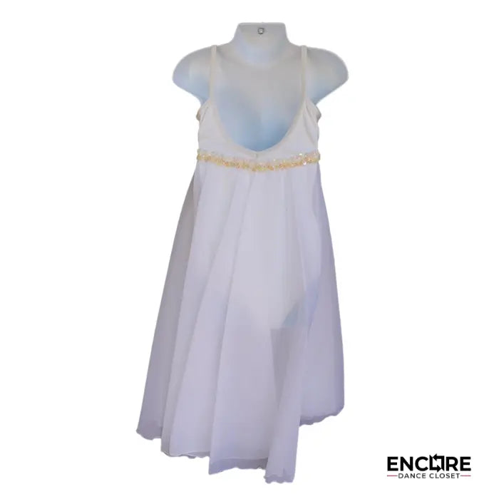 White Cotton Leotard with Flower Detail and Mesh Skirt  dress