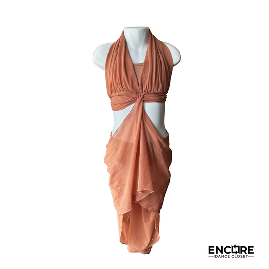 Elegant and Simple Nude Lyrical Two-Piece with Flowing Mesh Layers