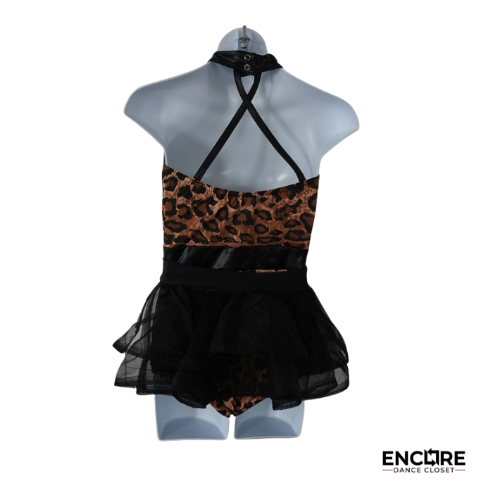 Leopard Print Two-Piece with Tulle Peplum Skirt  leotard