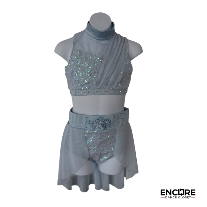 Ice Blue Two-Piece with Sheer Overlay and Rhinestones  two piece
